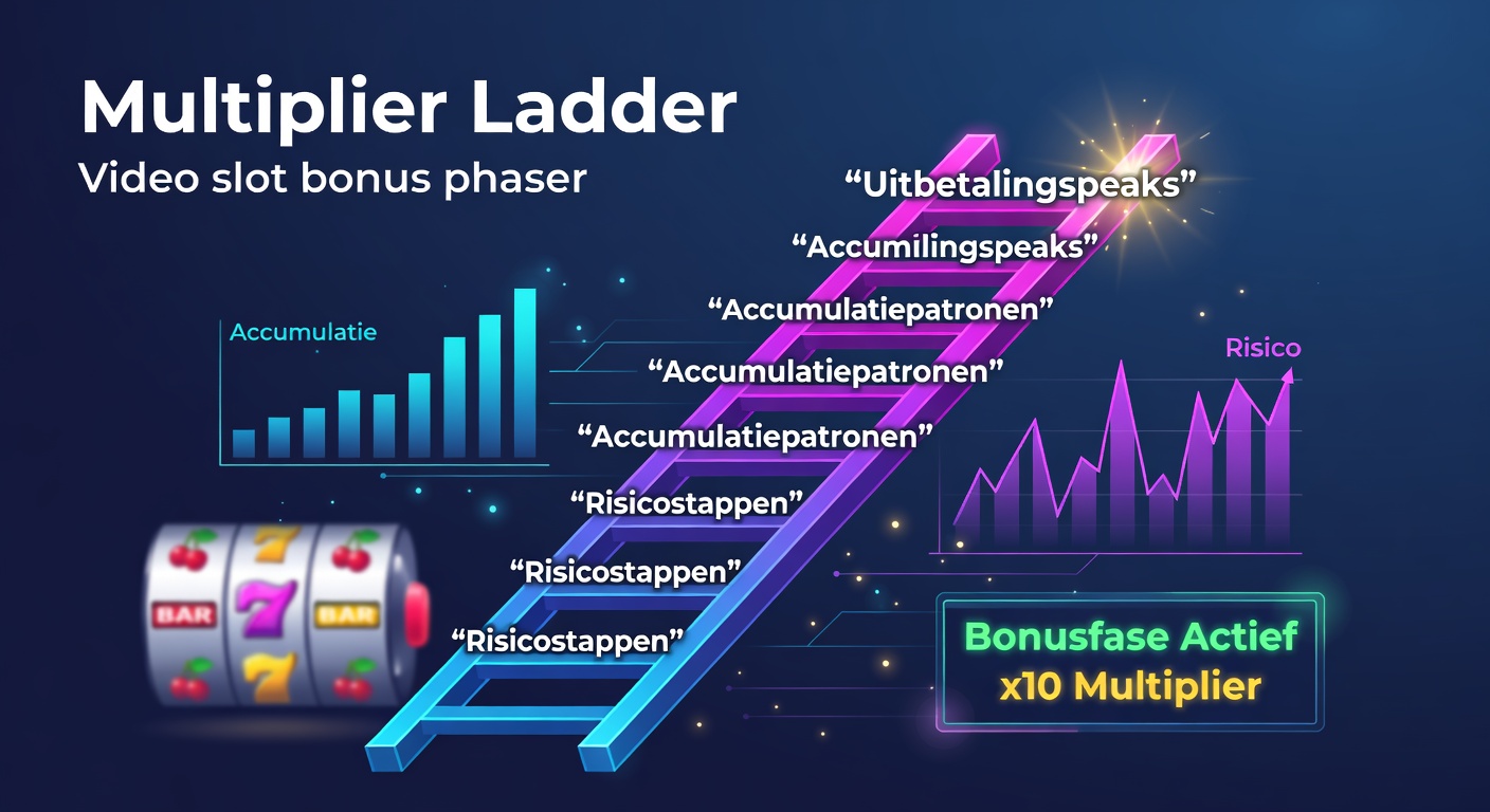 Een dynamische multiplier ladder in actie tijdens een bonusronde van een populair videoslot, met oplopende vermenigvuldigers en spannende risicostappen