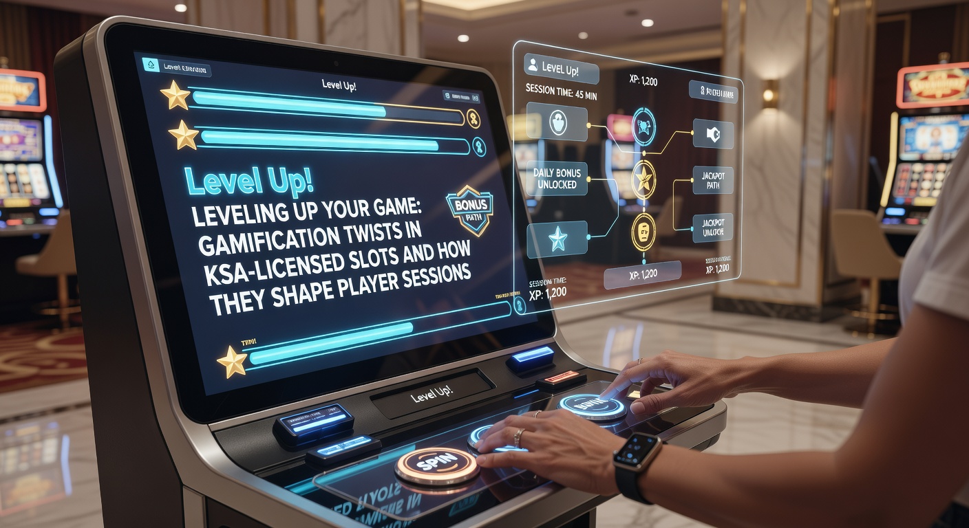 Speler die levels opschiet in een gamified slot met progress bar en badges zichtbaar op het scherm