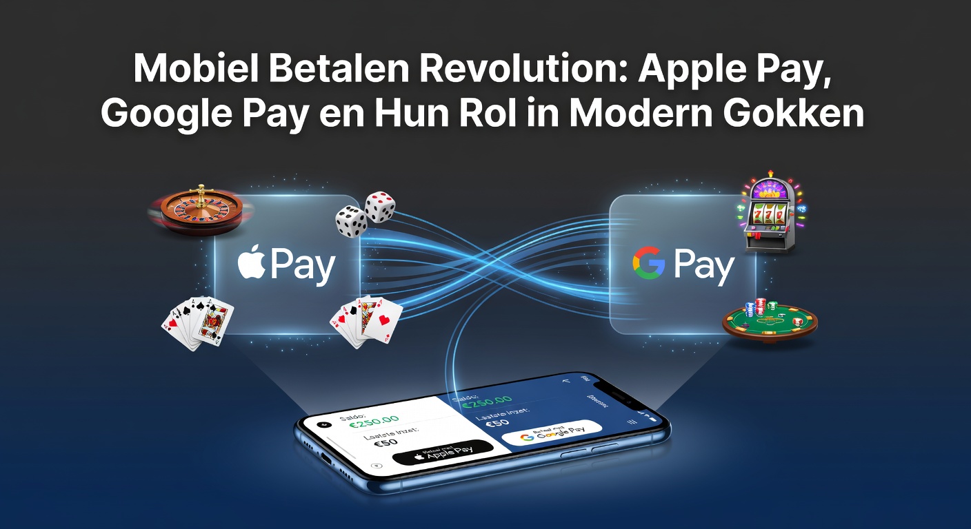 Smartphone met Apple Pay en Google Pay iconen op een gokscherm, symboliserend mobiele betalingen in online casinos