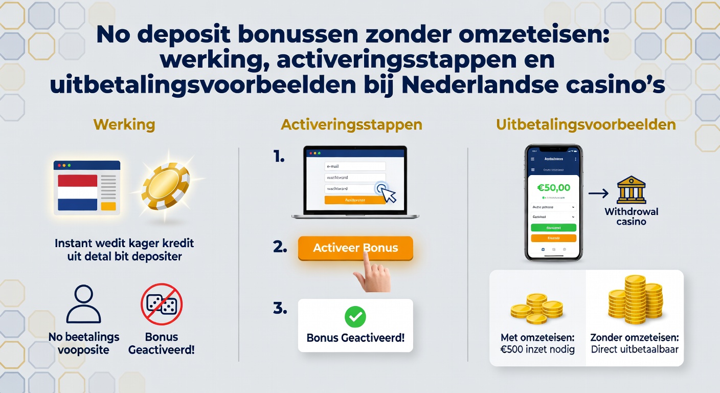 Overzicht van no deposit bonus interface bij een Nederlands online casino met directe cashout optie