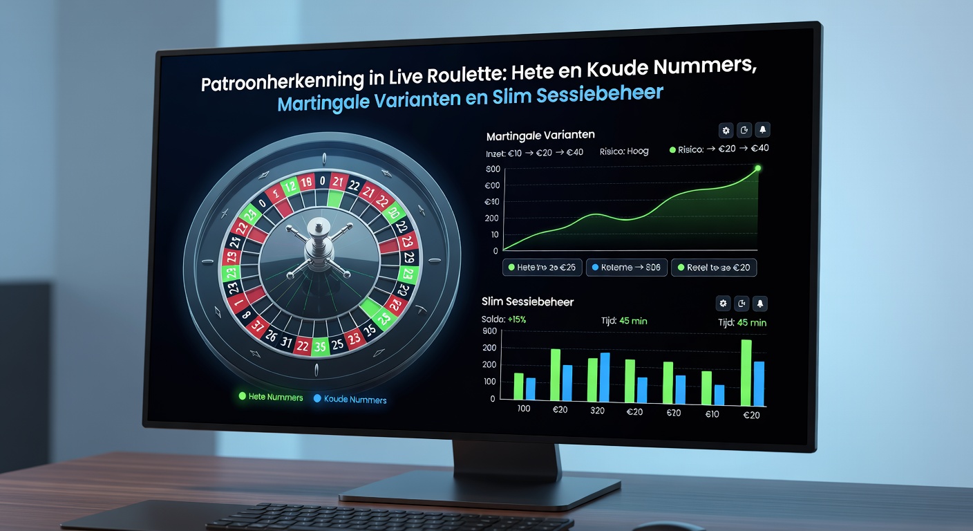 Live roulette tafel met statistieken van hete en koude nummers op een digitaal scherm, dealerschip zichtbaar