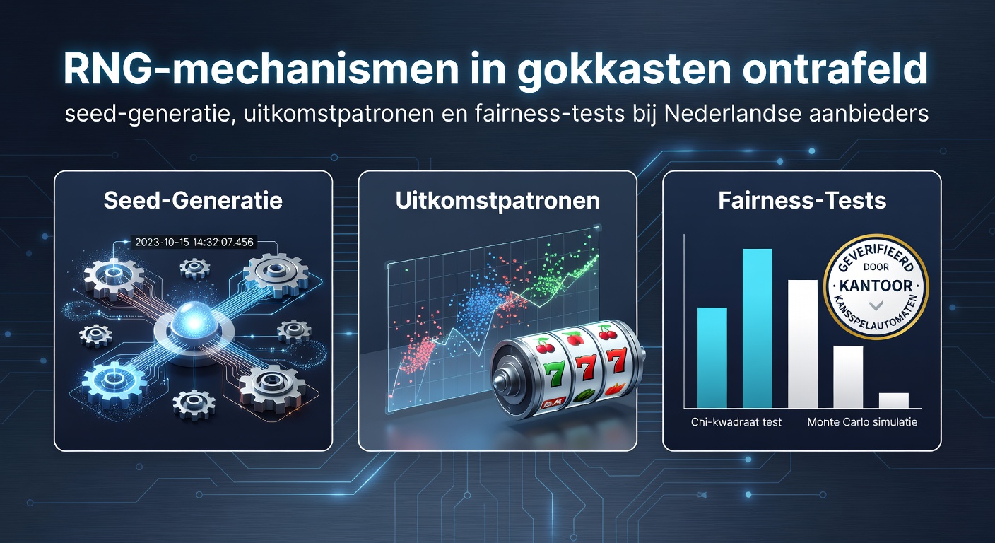 Schematische weergave van een RNG-algoritme in een gokkast, met seed-input en willekeurige uitkomsten