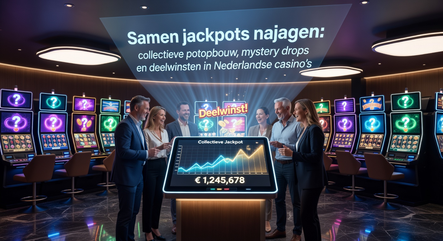 Dynamische afbeelding van een mystery drop in een Nederlands casino, met plots vallende prijzen en enthousiaste spelersreacties op gedeelde schermen