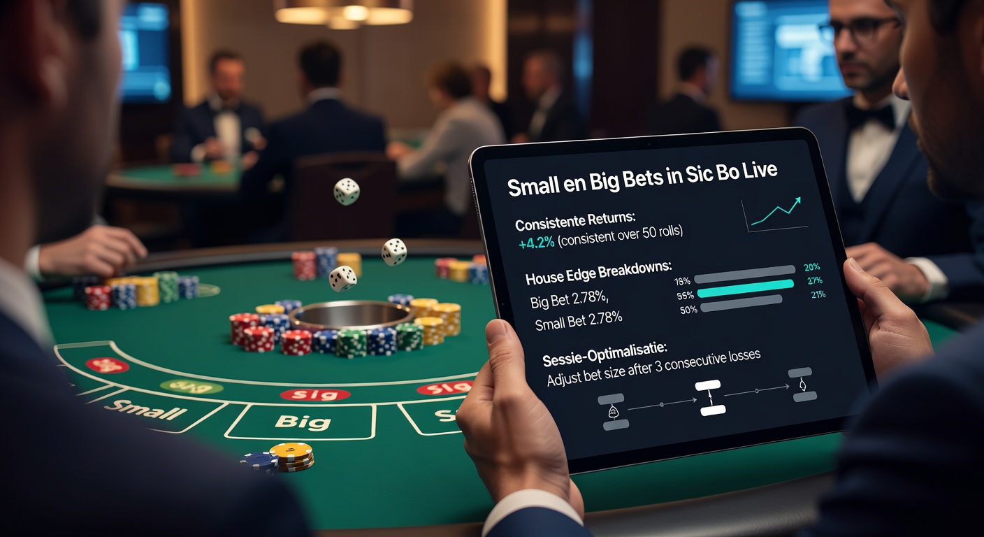 Grafiek met house edge vergelijking tussen small en big bets in live Sic Bo, inclusief uitbetalingspercentages