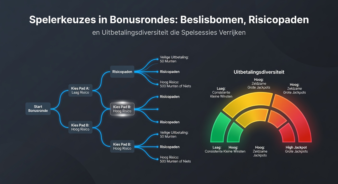 Grafische weergave van een beslisboom in een bonusronde van een videoslot, met vertakkende paden en prijsopties