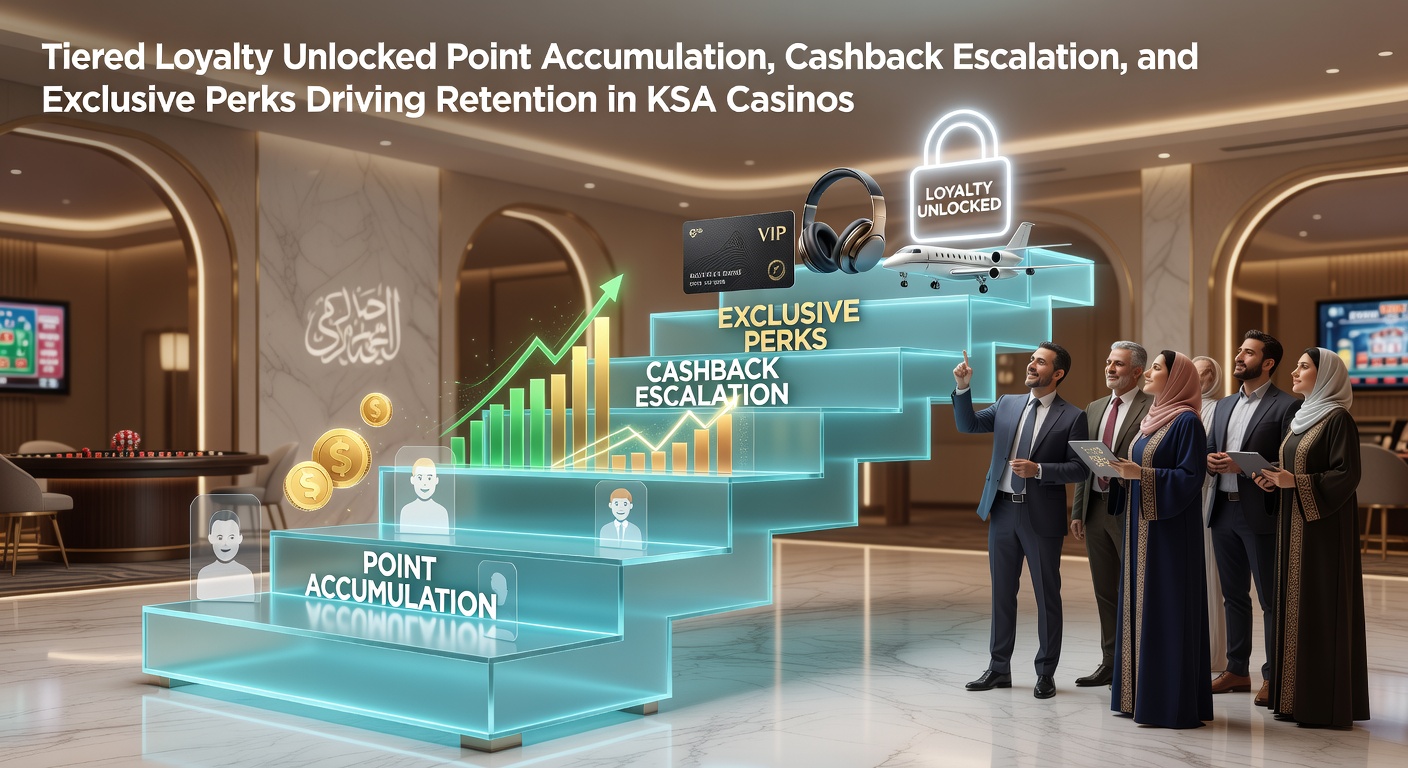 Grafiek van tiered loyalty levels met stijgende cashbackpercentages en perks in een KSA-casino app