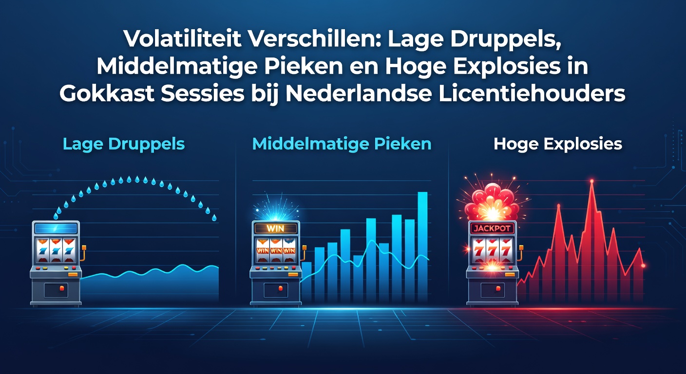 Grafiek met volatiliteitscurves in gokkasten, toonmakend lage, middelmatige en hoge schommelingen in winsten tijdens sessies