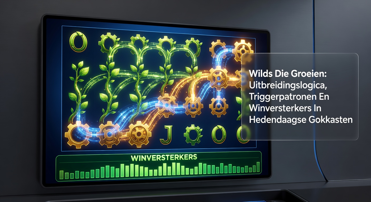 Close-up van een gokkastbonusronde waar groeiende wilds een volledige reel overnemen en een multiplier-win tonen